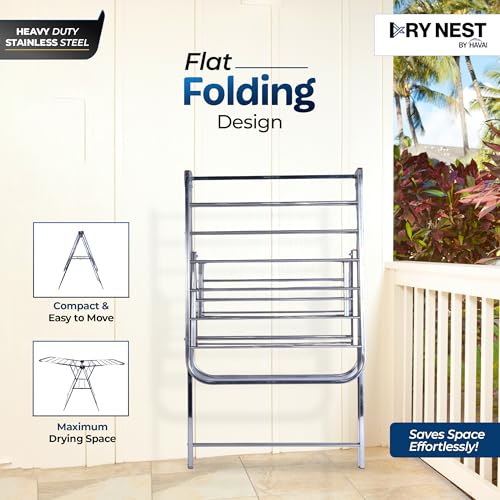 Image of HAVAI DryNest 4 KG Heavy Duty Foldable Cloth Drying Stand | Premium Rust-Free Stainless Steel Laundry Rack with Strong Steel Rods | Indoor, Outdoor & Balcony Use | Portable Clothes Dryer Stand