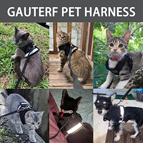 Cat Harnesses And Puppy Harness With Leashes Set, Escape Proof Cat Harness, Adjustable Reflective Soft Mesh Vest Fit Puppy Kitten Rabbit Ferrets's Outdoor Harness (Black, M, Chest: 12" - 14") #TOP2