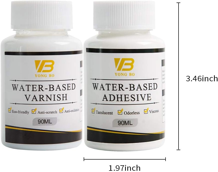 Gilding Adhesive Kit, Gold Leaf Glue Adhesive and Water Based Varnish for Craft Supplier, Resin Art, Furniture Decoration, Wall, Ceiling (2 Brushes + 2 Gloves)