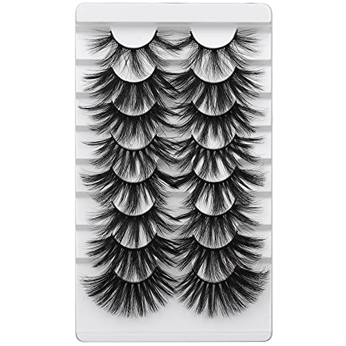 wiwoseo 25MM Faux Mink Lashes Pack False Eyelashes Dramatic Long Cross Fluffy Thick Volume Eye Lashes 8 Pairs Pack