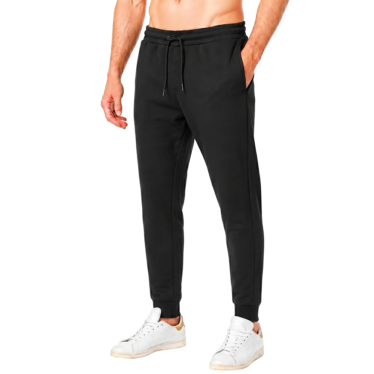 RIPT Men’s Fleece Joggers with Drawstring Waist Cuffed Tracksuit Bottoms with Pockets Soft Touch Sweatpants for Gym & Loungewear (Black, S)