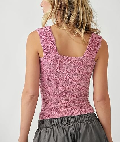Women's Square Neck Wide Strap Crop Tank Tops Flower Going Out Tops Slim Fit Lettuce Trim Crop Cami Tops