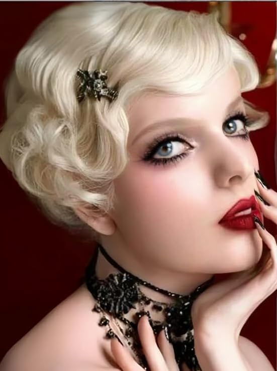 Salaibs Blonde Finger Wave Wig for Women 1920s Short Curly Synthetic Heat Resistant Vintage Cosplay Costume Hair Wigs