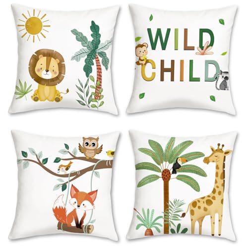 COZZSNUGE Kids Animals Throw Pillow Covers, Lion...
