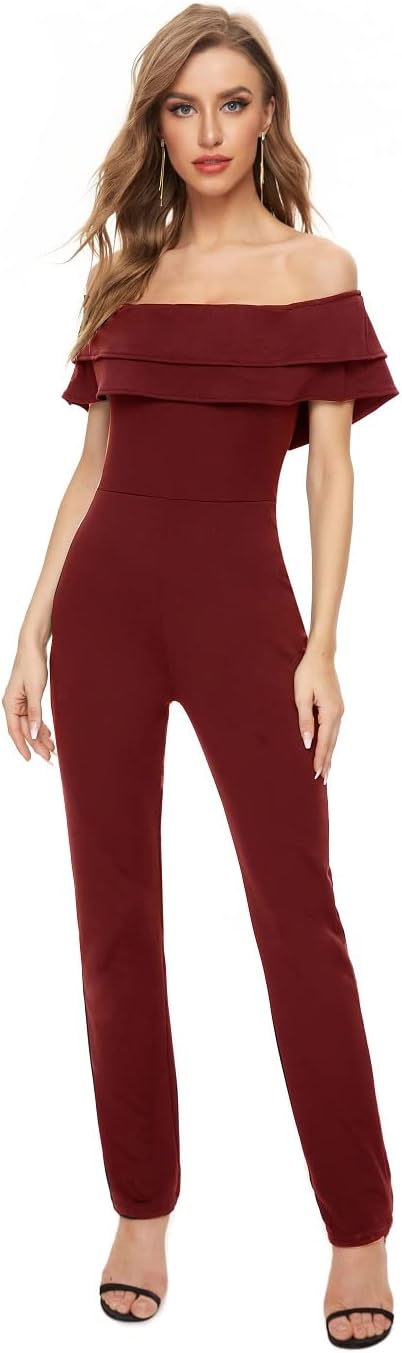 Women's Elegant Off Shoulder Ruffle High Waist Long Jumpsuit