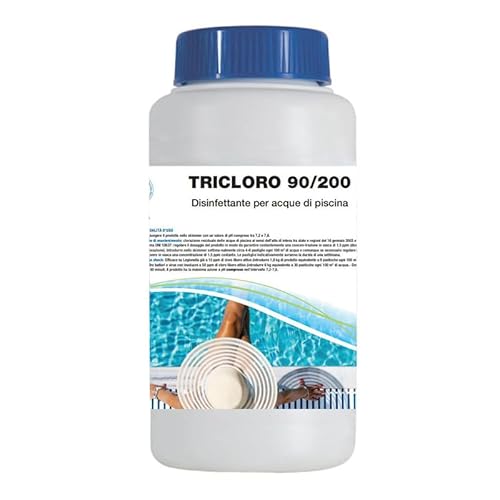 Virsus Tricloro 90/200 a Pastiglie per acqua di piscina 3C12, 5 pastiglie da 200 gr a lenta dissoluzione contro virus e batteri, Agente clorante stabilizzato per un corretto trattamento acque (1 Kg)