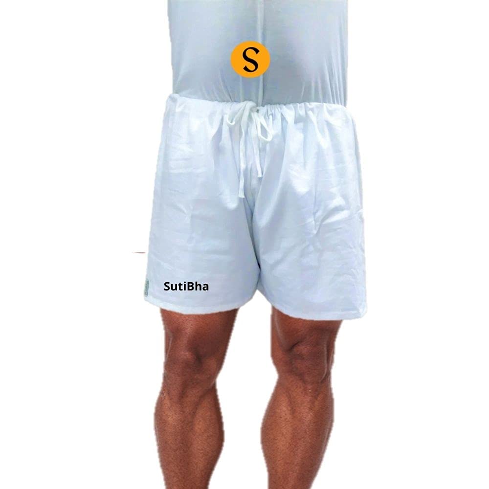 SutiBhaWhite Cotton Underwear for Men - Lattha Traditional White Undergarment aka Janghiya, Khadi Jangiya, Nicker, Chaddi, Kachha with Miyani, Pocket & White Nada/Drawstring
