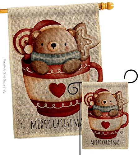 Ornament Collection Beary Hot Coco Garden House Flag Set Wintertime Christmas Santa Marry Xmas Present Reindeer Season Snow Decoration Banner Small Yard Gift Double-Sided, Made in USA