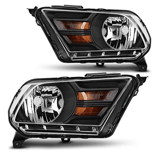 DWVO Headlight Assembly Compatible with Ford Mustang 2010 2011 2012 2013 2014 Black Housing with Clear Lens