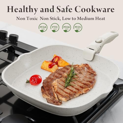 Bazova HN201 19 Pcs Pots And Pans Set Non Stick Ceramic Cookware Set With Removable Handles, Non Toxic Induction Kitchen Cookware Sets Rv Cookware,Dishwasher/Oven Safe Pfas/Ptfe/Pfoa Free Cream White thumb #3