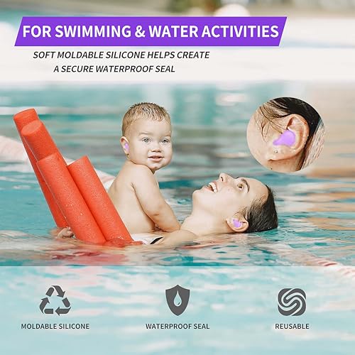 Image of LYSIAN Moldable Silicone Ear Plugs for Sleeping, Snoring & Side Sleepers, Soft Reusable Noise Reduction Earplugs for Sleep, Travel & Swimming, 5 Pairs, Purple