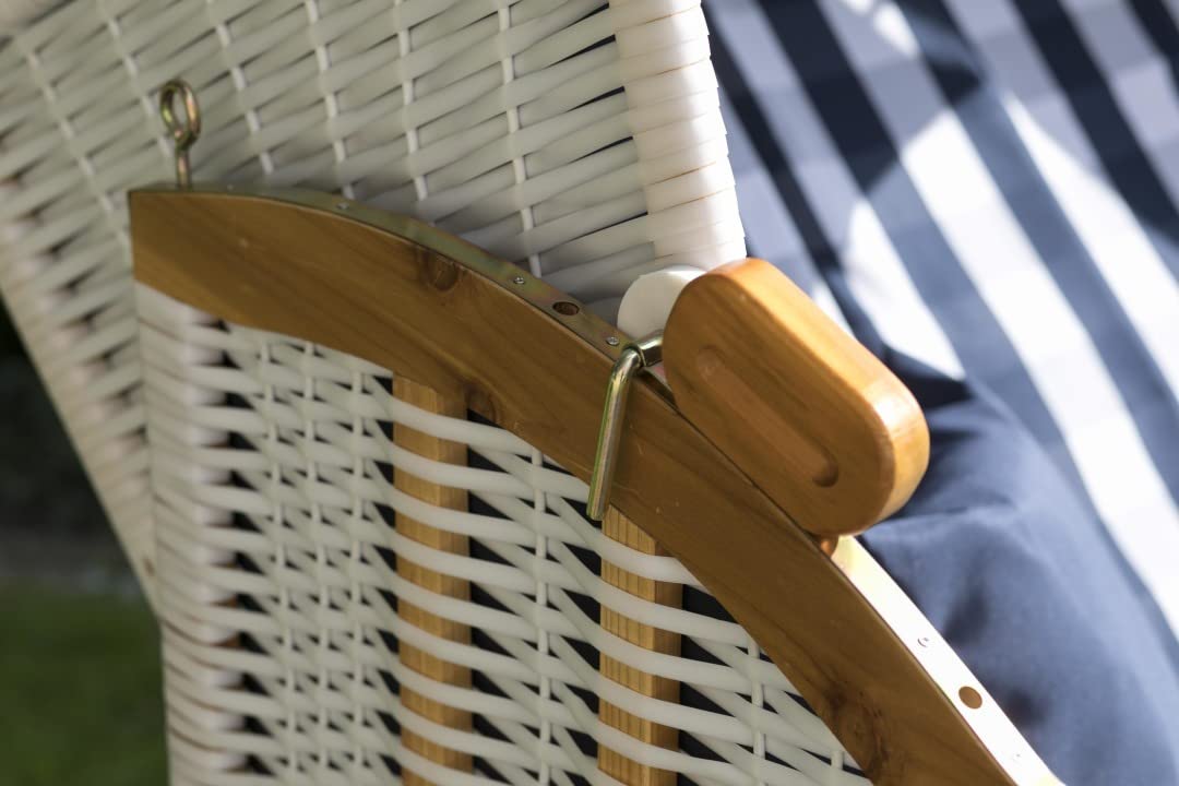 MR. DEKO® 'Corbeille de plage Modèle "Mer Baltique Blanc Royal Rouge Blanc Fauteuil-cabine en polyéthylène et rotin fines rayures rouge plastique