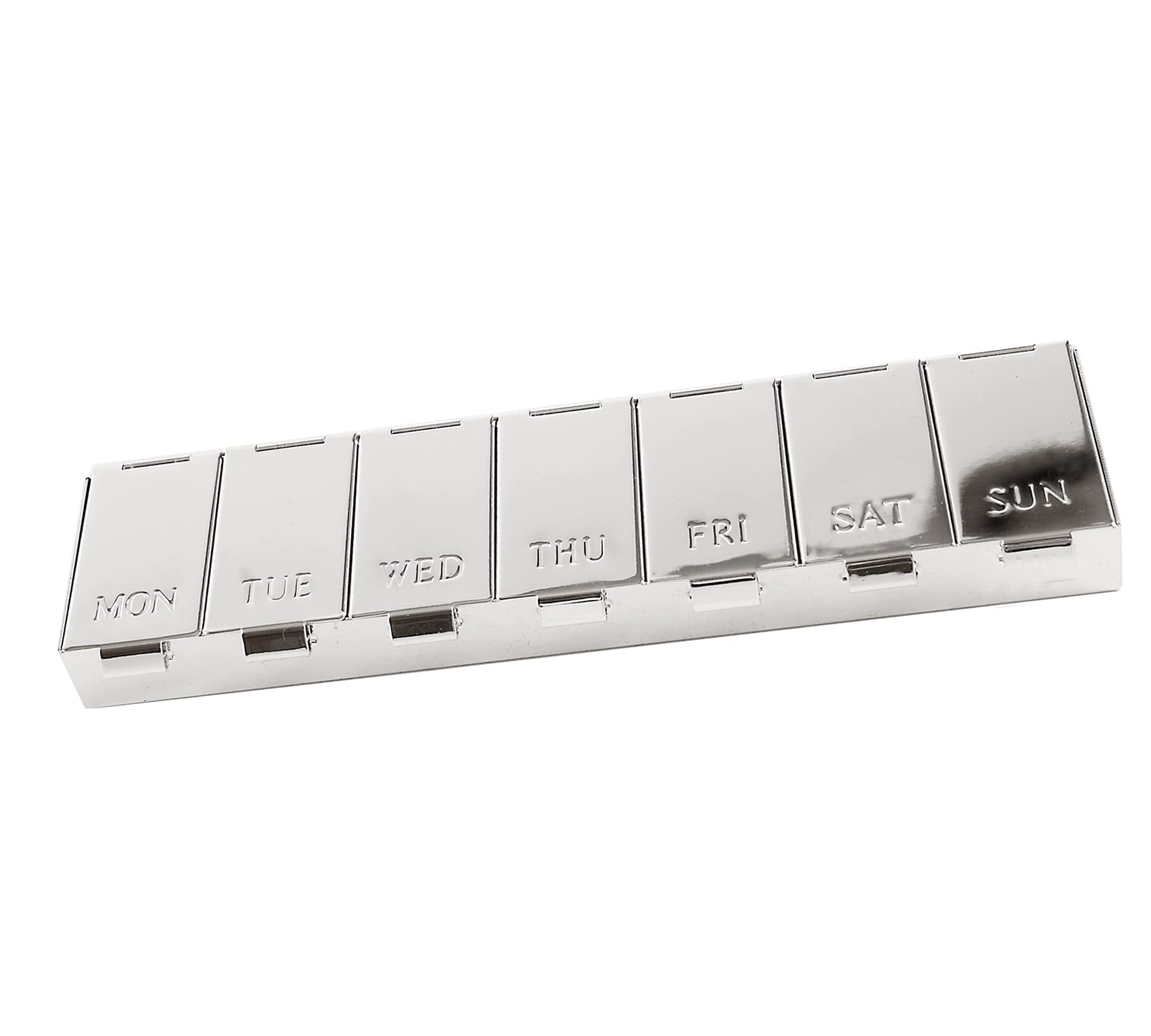 EDZARD Pastillero 7 días, 7 compartimentos, plateado, protegido contra el deslustre, 15 x 3 cm