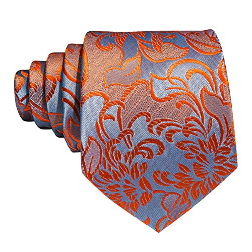 Image of Barry.Wang Flower Ties for Men Silk Woven Floral Tie Sets Necktie Handkerchief Cufflinks Wedding Party
