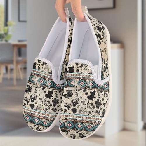 Howilath Western Aztec Print Mesh Sneakers Women Slip on Loafers Casual Breathable Shoes Walking Shoes3