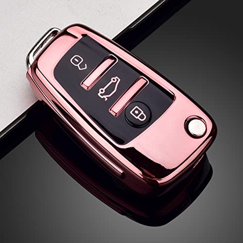 HooRLZ Protection Coque Clé Audi pour Audi A1 A2 A3 A4 A6 Q1 Q3 Q5 Q7 S3 S4 S6 R8 TT, Audi A3 Protection Coque Clé De Voiture en Silicone - 3 Boutons (Rose)