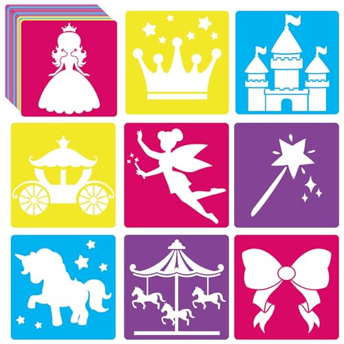36pcs Princess Drawing Stencils 8 Inch Sidewalk Chalk Stencils Painting Large Washable Reusable Garden Theme Princesses Fairies Primary Shape Template