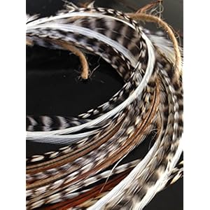 New Bohemian 13 pc Kit 6″-11″ Feather Hair Extensions Kit 6 Long NATURAL Genuine Single Feathers & Variety of Micro Beads & Hook Tool (Colors Will Be Chosen Randomly)