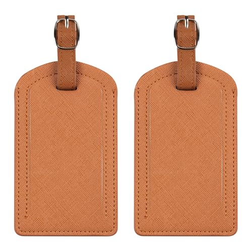 Premium Colored Luggage Tags for Luggage, Travel Bags and Suitcases by Adventure Goods- Tan (Pack of 2)