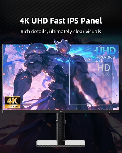 Image of KTC 27 Inch 4K Gaming Monitor - UHD 160Hz Monitor with Fast IPS Panel, 1ms MPRT, 140%sRGB, HDR 400, Adaptive Sync, HDMI DisplayPort, Height Tilt Pivot Swivel Adjustable, Carbon Fiber Backcover, U27T6