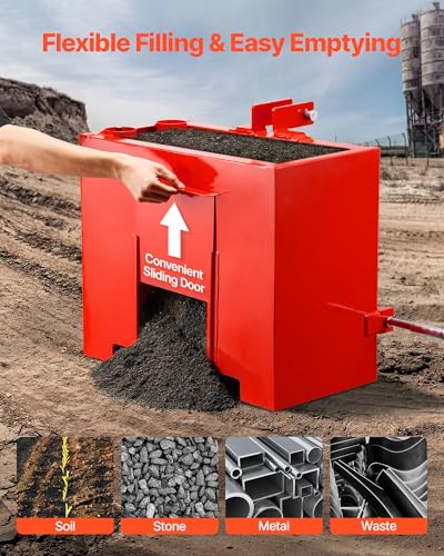 Image of VEVOR Ballast Box, 3-Point Category 1 Tractor Ballast of 800 lbs Capacity, with Standard 2 Inch Hitch Receiver, Heavy-Duty Steel 3.2 ft Large Volume Durable Loader Attachment with Sliding Door, Red