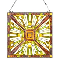 VEVOR Buntglasfensterpaneel (501 x 527 mm) hängendes Buntglas mit Kette, Buntglas im Tiffany-Stil zum Aufhängen, traditionelles rechteckiges Vintage-Kunsthandwerk Fensterdekor für Küche & Kirchen