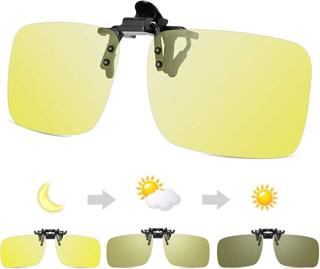 TEMSO Photochromic Clip on Night Driving Glasses,Polarised Flip-up Day Night Vision Glasses for Prescription Glasses,Risk Reducing,Anti-Glare,Ideal for Driving Outdoor Sport Fishing rainy foggy.