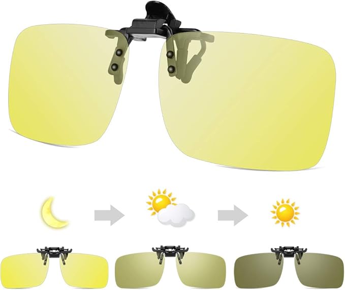 Occhiali fotocromatici da guida notturna con clip, HD Day+Night Vision  Polarizzati Flip-up per la pesca, riduzione del rischio, antiriflesso,  ideali per la guida e all'aperto. : Amazon.it: Abbigliamento