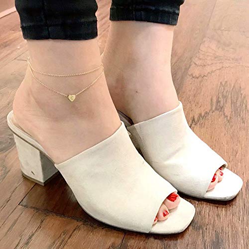 Turandoss Heart Initial Anklet Bracelet For Women, 14K Gold Filled Layered Ankle Bracelet Summer Boho Beach Minimalist Initial Anklet For Women Anklet With Initials A #TOP4