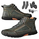 Zapatos anchos para hombre para senderismo y trabajo, botas de cuero hechas a mano para hombre, impermeables, soporte de arco, amplia puntera antideslizante, ligera, transpirable, resistente al