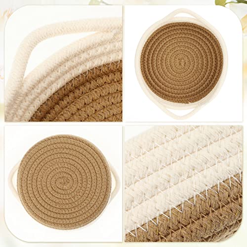 10 Pieces Woven Baskets Cotton Rope Basket Shelf Closet Organizer Bins Round Key Bowl For Entryway Table Shallow Montessori Baskets Key Tray For Home Decor Nursery Shelving Storage Organizing, 5 Sizes #TOP2
