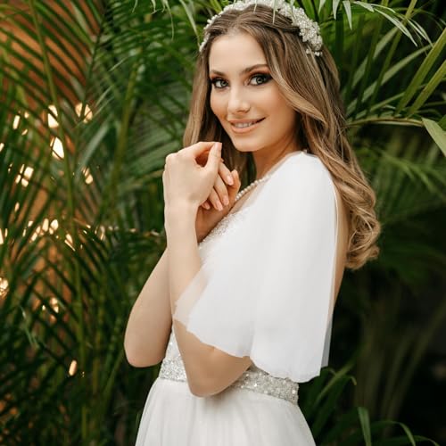 Image of SHERCHPRY Bridal Dress Removable Tulle Sleeves 2Pcs Mesh Sleeve Head Wedding Dress Accessories Elegant Detachable Sleeve Covers for Women