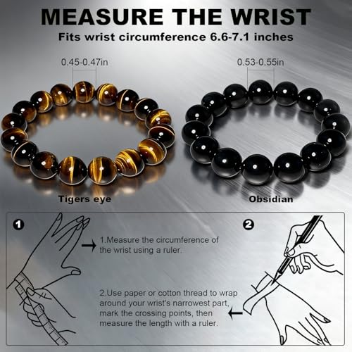 Natural obsidian crystal bracelet,Tigers eye black obsidian 10/12/13mm beads bracelet for men and women, Jewelry Healing elasticized Bracelets Bring Luck and happyness Prosperity.Mom/Dad/Wife/Employee gift2