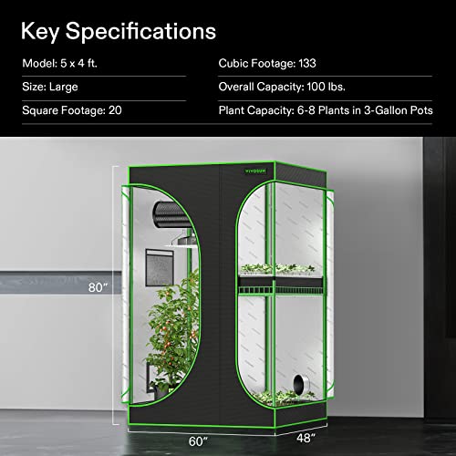 Vivosun D548 2-In-1 5X4 Grow Tent, 60"X48"X80" High Reflective Mylar With Multi-Chamber And Floor Tray For Hydroponic Indoor Plant #TOP7