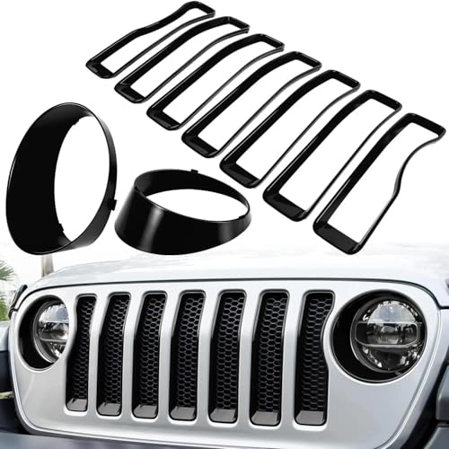 Insertado de rejilla Jeep Wrangler JL 2018-2022 con marco de luz frontal y malla de capó 4