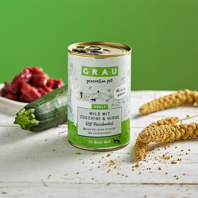 GRAU – das Original – Nassfutter für Hunde - Wild mit Zucchini & Hirse, 6er Pack (6 x 800 g), glutenfrei, für Erwachsene Hunde
