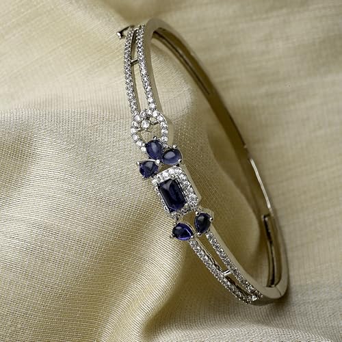 Image of ZENEME Rhodium-Plated American Diamond Studded Flower Patterned Kada Bracelet For Girls and Women