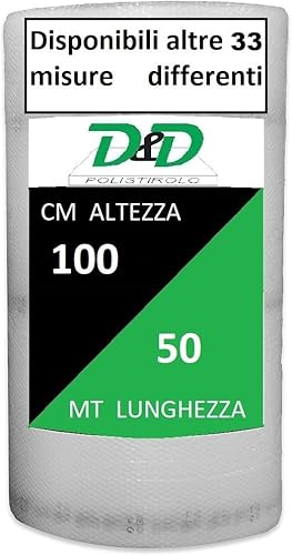 D. & D. Polistirolo® Pluriball (H 100 cm x 50 mt/l) per Imballaggio e Spedizioni – Made in Italy – Bolle Aria per Protezione, Imbottitura, Confezionamento di Oggetti nel Trasporto (H 100 cm x 50 mt/l)