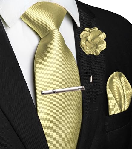 Image of JEMYGINS Formal Necktie Solid Color Tie and Pocket Square with Tie Clip Lapel Pin Sets for Men 4PCS