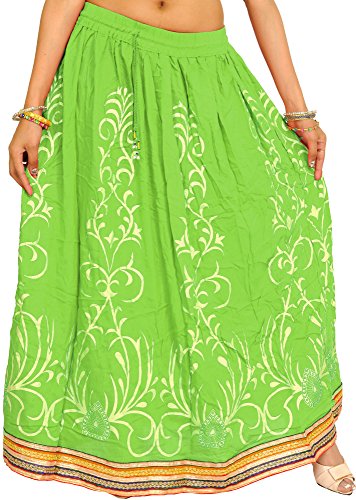 Printed Long Skirt with Embellished Patch Border