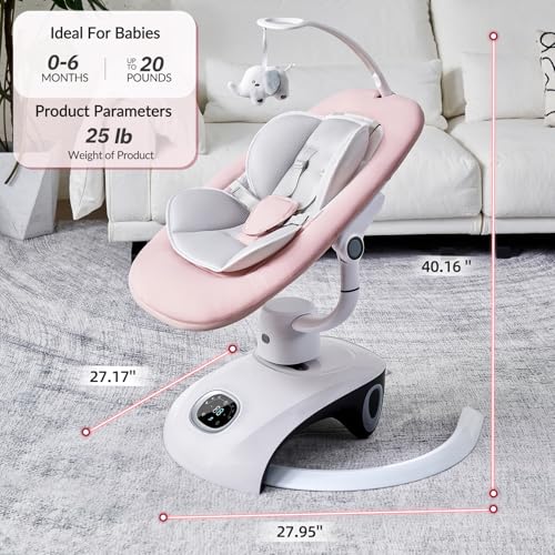 Image of VaVaSoo Electric Baby Swing for Infants 6 Motion Automatic Baby Swings Newborn Baby Rockers and Bouncers for Baby Girl & Boy with Remote Control, 5 Speed, 13 Melodies (Pink)