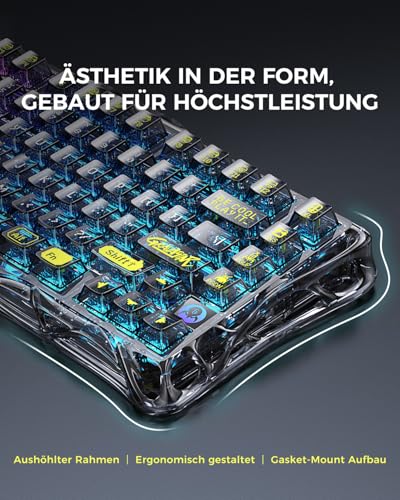 GravaStar Mercury K1 Lite 75% Gaming Tastatur, Gasket Hot Swap Gaming Tastatur Kabellos mit RGB Hintergrundbeleuchtung, BT5.0/2.4G/USB-C, Mechanische Tastatur für Win/Mac, QWERTY – Bild 4
