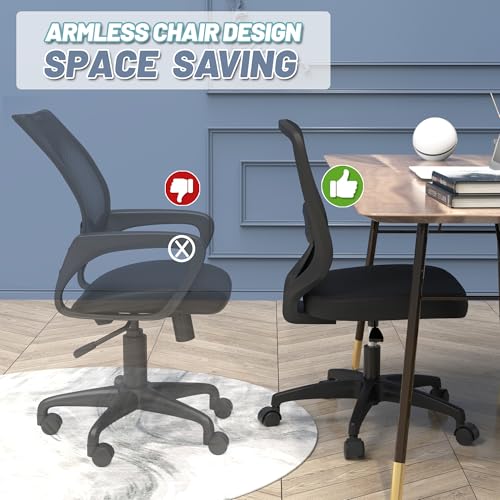 Armless Mesh Ergonomic Desk Office Chair Without Arms for Computer Home Height Adjustable Lumbar Support for Small Spaces