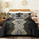 Dintszyayue Black Boho Quilt Set Queen, Aztec Western Quilt Bedspread Set, 3 Pieces Texture Bedspread Southwestern Bedding Set, Soft Lightweight Coverlet Set for All Season with 2 Pillowcases