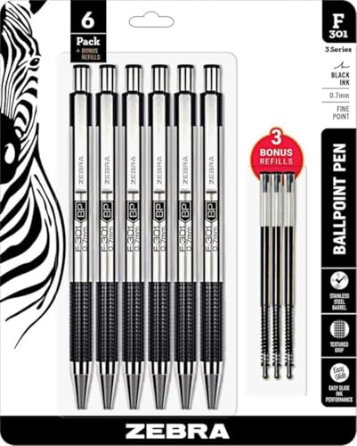 Zebra F-301 Retractable Ballpoint Pen with Stainless Steel Barrel...
