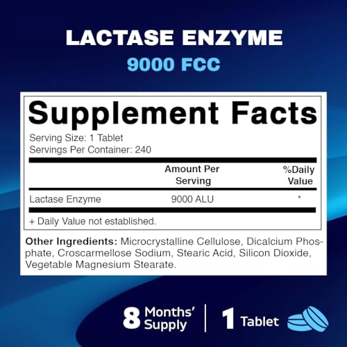 Vitamatic Lactase Enzyme 9000 FCC 240 Tablets - Lactose Intolerance Relief Caplets - Image 3