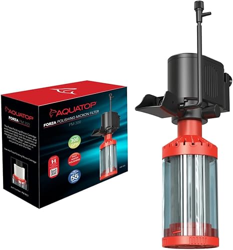 Aquatop Forza PM-300 - Filtro de micras de pulido para acuarios de 55 galones, 317 GPH, agua cristalina, potente filtración para tanques de agua
