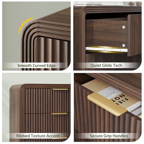Image of Decofy Fluted 5 Drawers Dresser, 48 inch Tall Modern Chest of Drawers with Round Edge & Metal Handle, Wood Drawer Organizer for Living Room, Bedroom, Entryway, Hallway (Walnut)