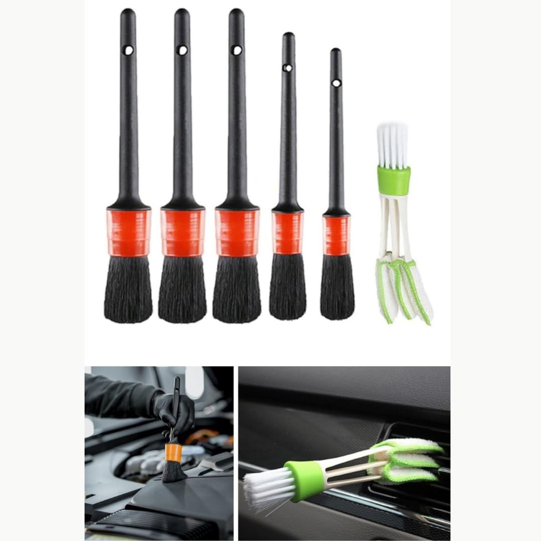Araç Detay Fırçası Otomobil Detay Fırçası Seti (5+1'li Paket) Tekerleklerin, Motorların, İç Mekanın, Amblemlerin, İç ve Dış Yüzeylerin, Havalandırma Temizlenmesi
