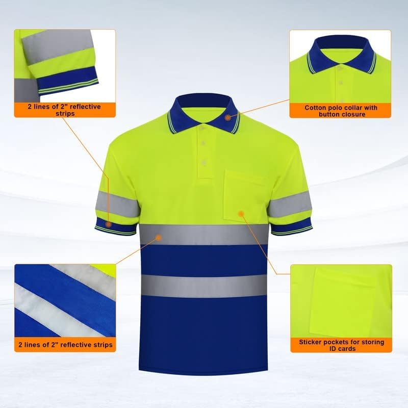 ZUJA Safety Hi Vis Polo Short Sleeve Shirts Men Construction Protective Workwear - Image 5